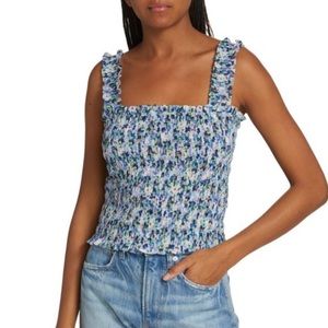 New VERONICA BEARD Averie Smocked floral cotton Top